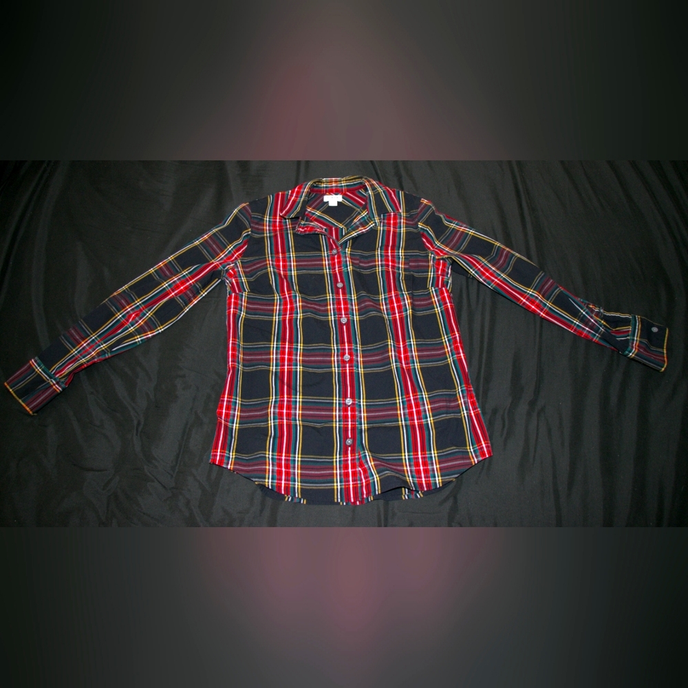 J. Crew | Red, Gold, Green, Black Plaid Button Down | Size XS